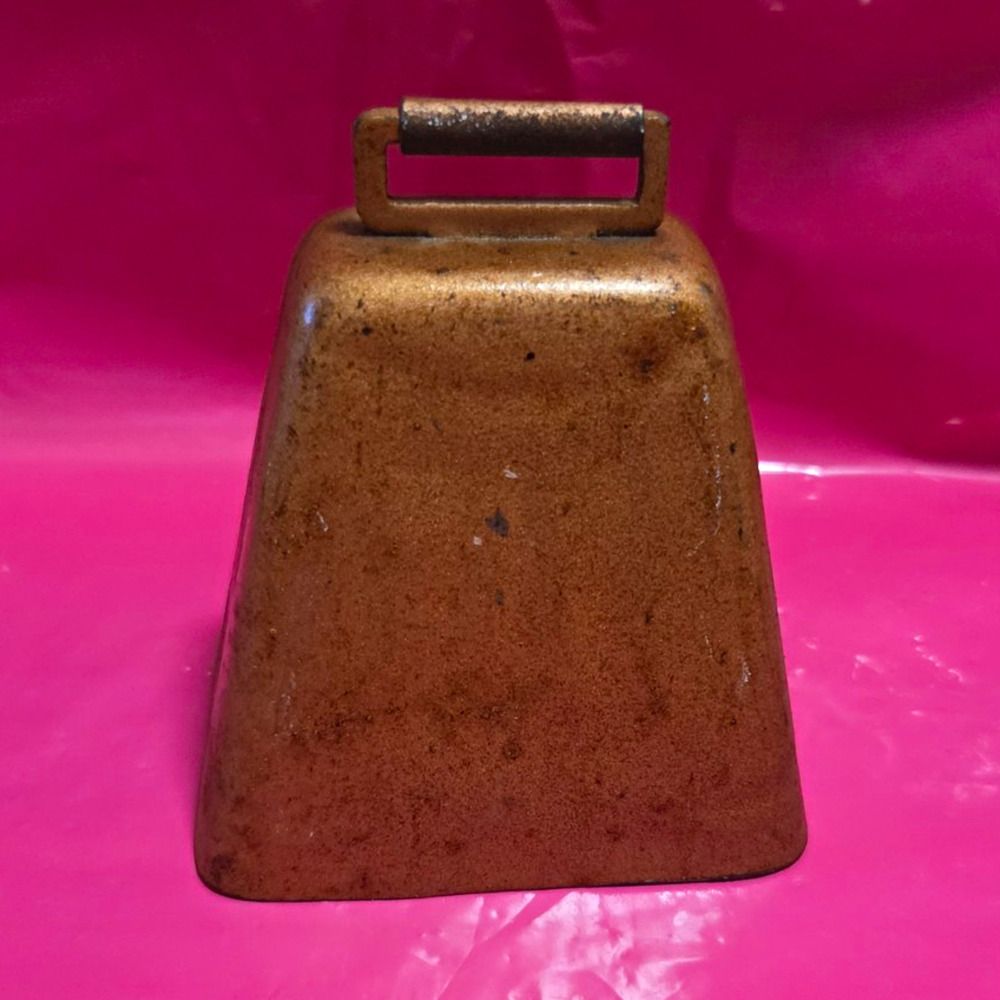 Copper Metal Cow Bell with Handle, Brown Rustic Finish, 4 " Farmhouse Decor